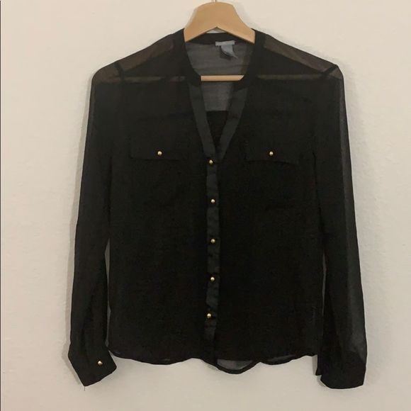 Charlotte Russe sheer black gold button down-XS - Picture 1 of 7